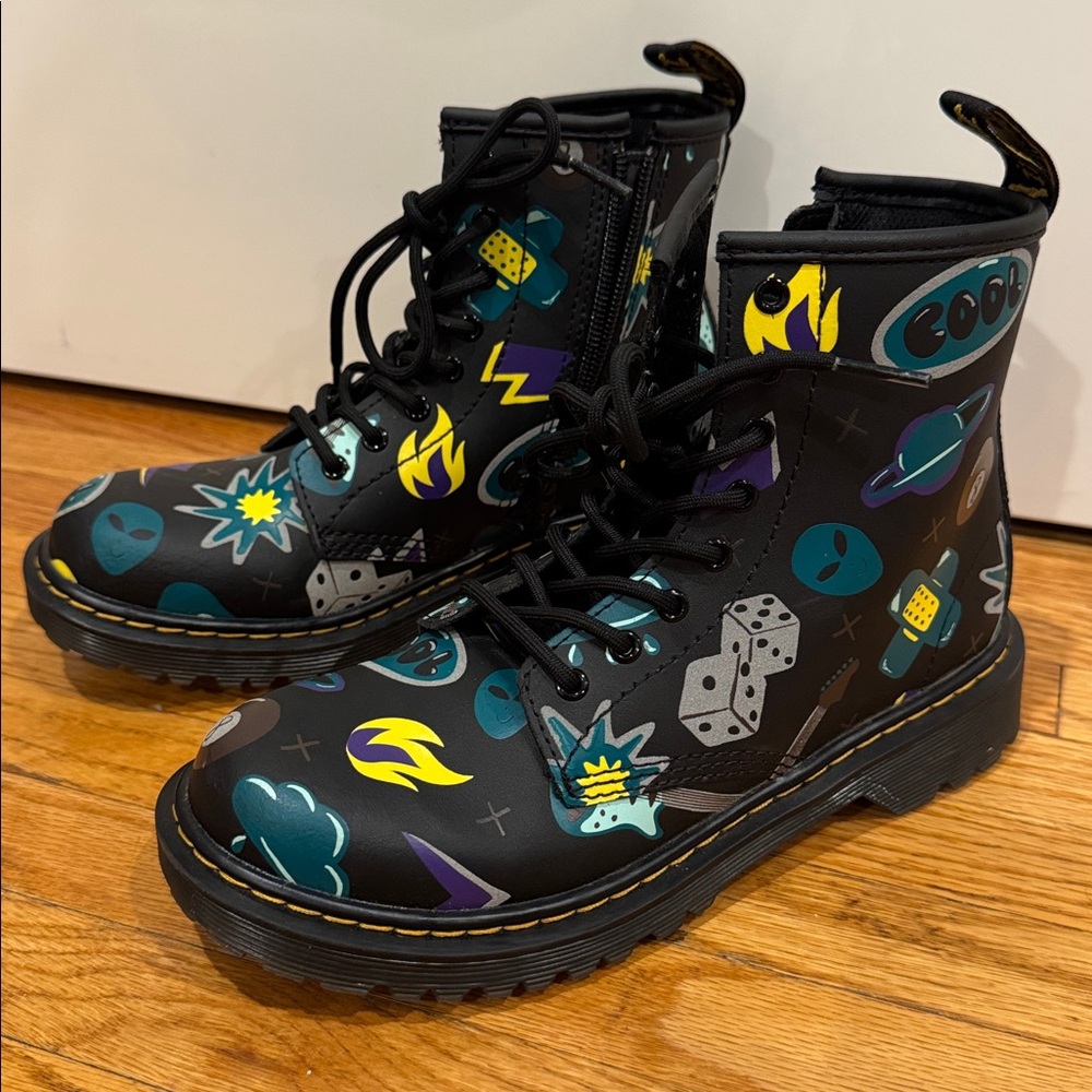 DR. MARTENS Junior 1460 Sticker Print Leather Lace Up Boots